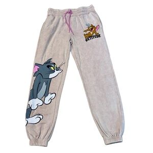 Tom and Jerry Women’s Juniors Graphic Print Peach Drawstring Joggers Size Small
